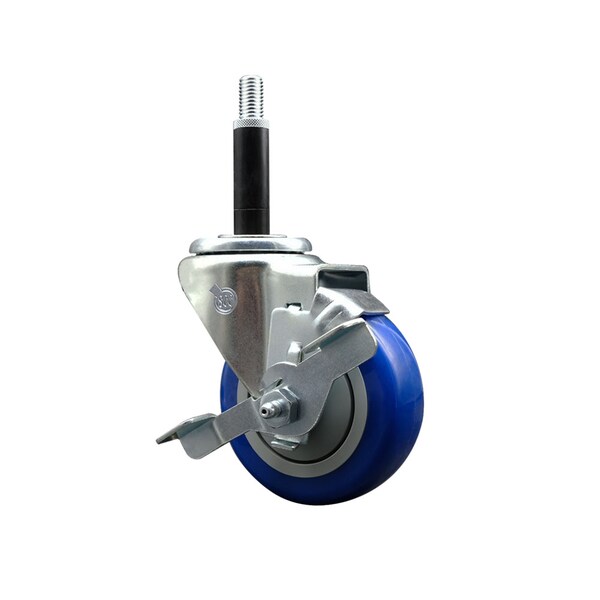 Service Caster 3.5'' SS Blue Poly Swivel 3/4'' Expanding Stem Caster with Brake SCC-SSEX20S3514-PPUB-BLUE-TLB-34 - main
